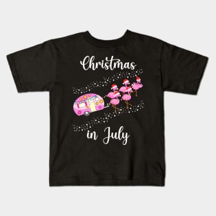 Funny Flamingo Pink Camping Car Christmas in July Kids T-Shirt